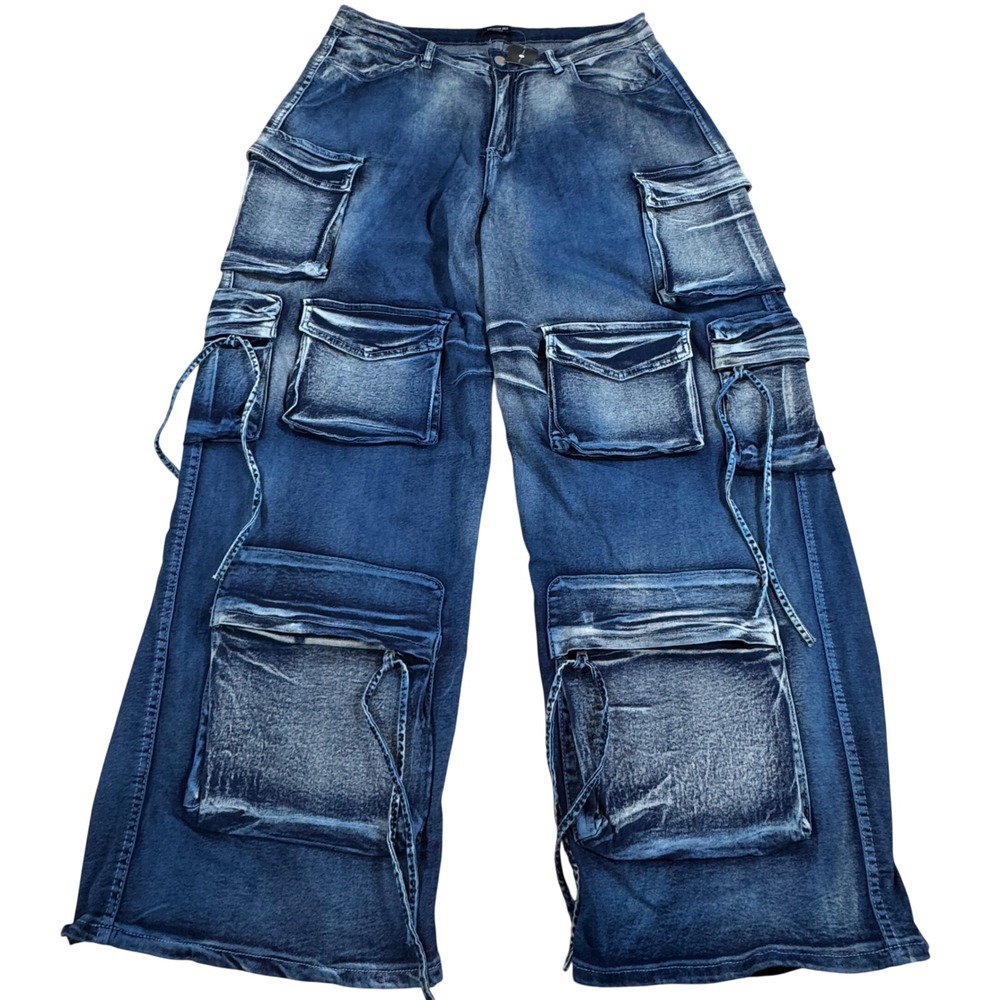Y2K‎ American Bazi Wide Leg Cargo Jeans Overdyed 1X Whimsical Grunge Eclectic
